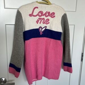 Vintage United Colors Of Benetton Zip Up "Love Me" Pink Sweater Size Large